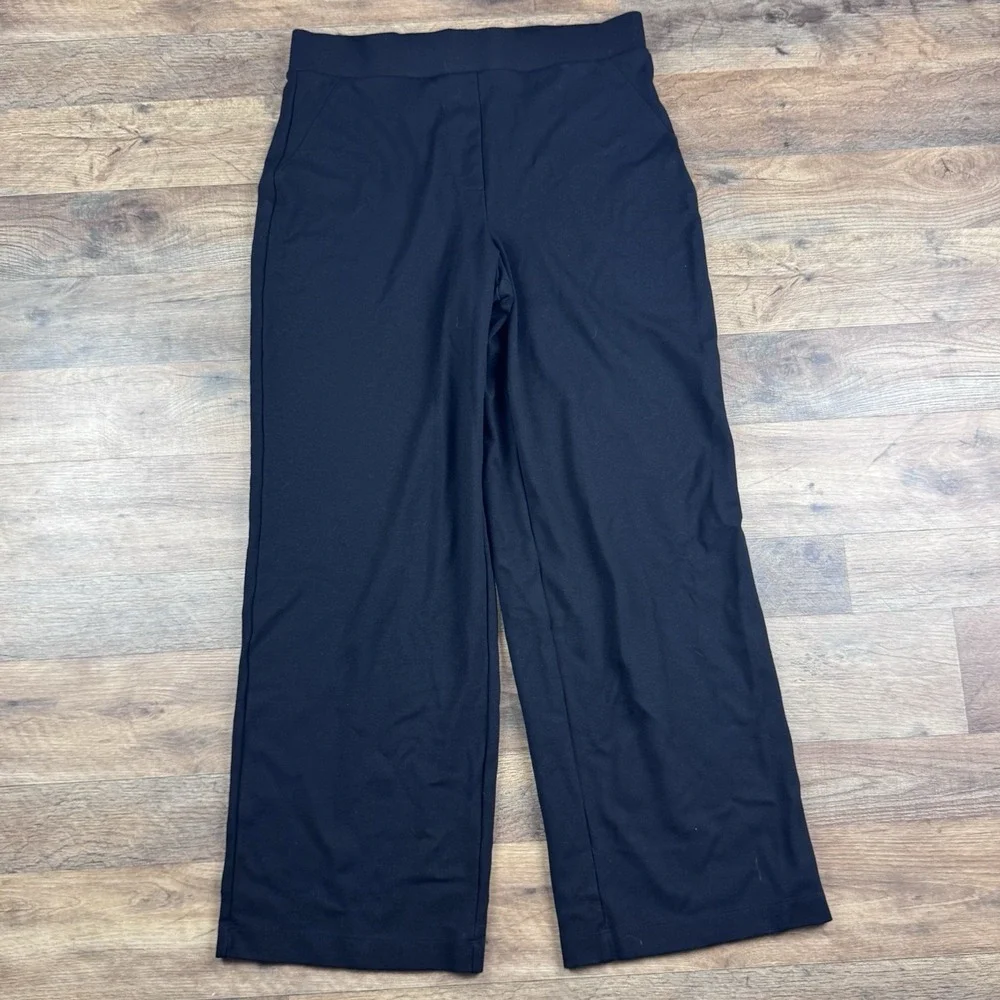 Quince Women's Black Stretch Wide-Leg Crop Pants sz Large